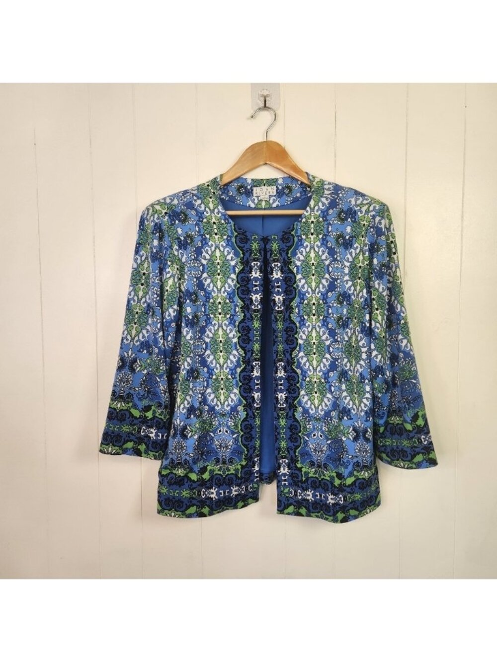 Joan Rivers Blue Open Front Lightweight Blazer Jacket Dressy Womens Size Large